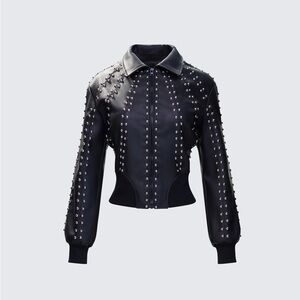 Eleri Black Vegan Leather Studded Jacket